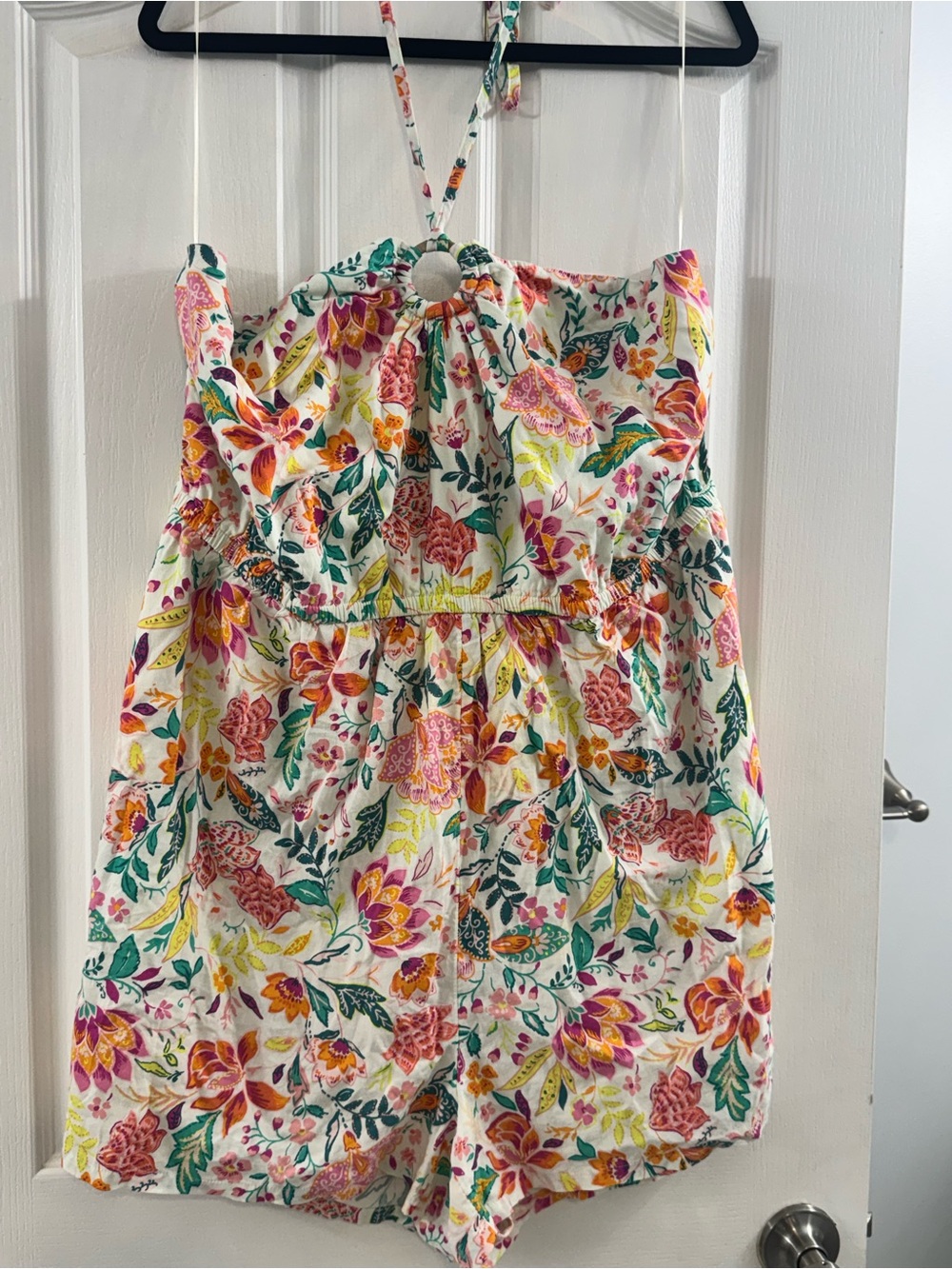 Floral Halter Romper One-Piece for women White with Multicolor Print